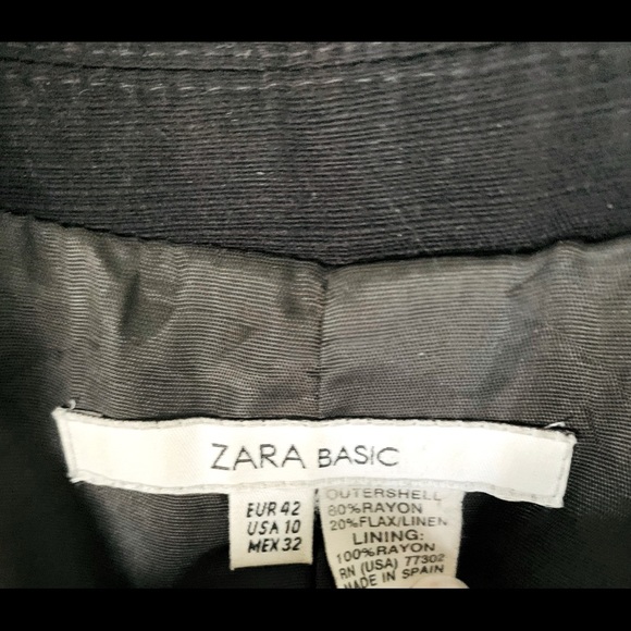Zara black blazer jacket collared 3/4 sleeves two pockets stich accent US 10 - Picture 10 of 16